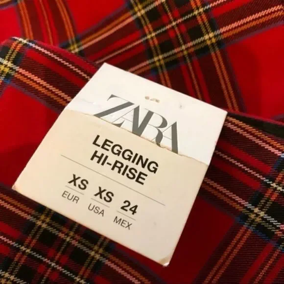 Zara red plaid zipper front pull on skinny pants xs - Picture 8 of 9